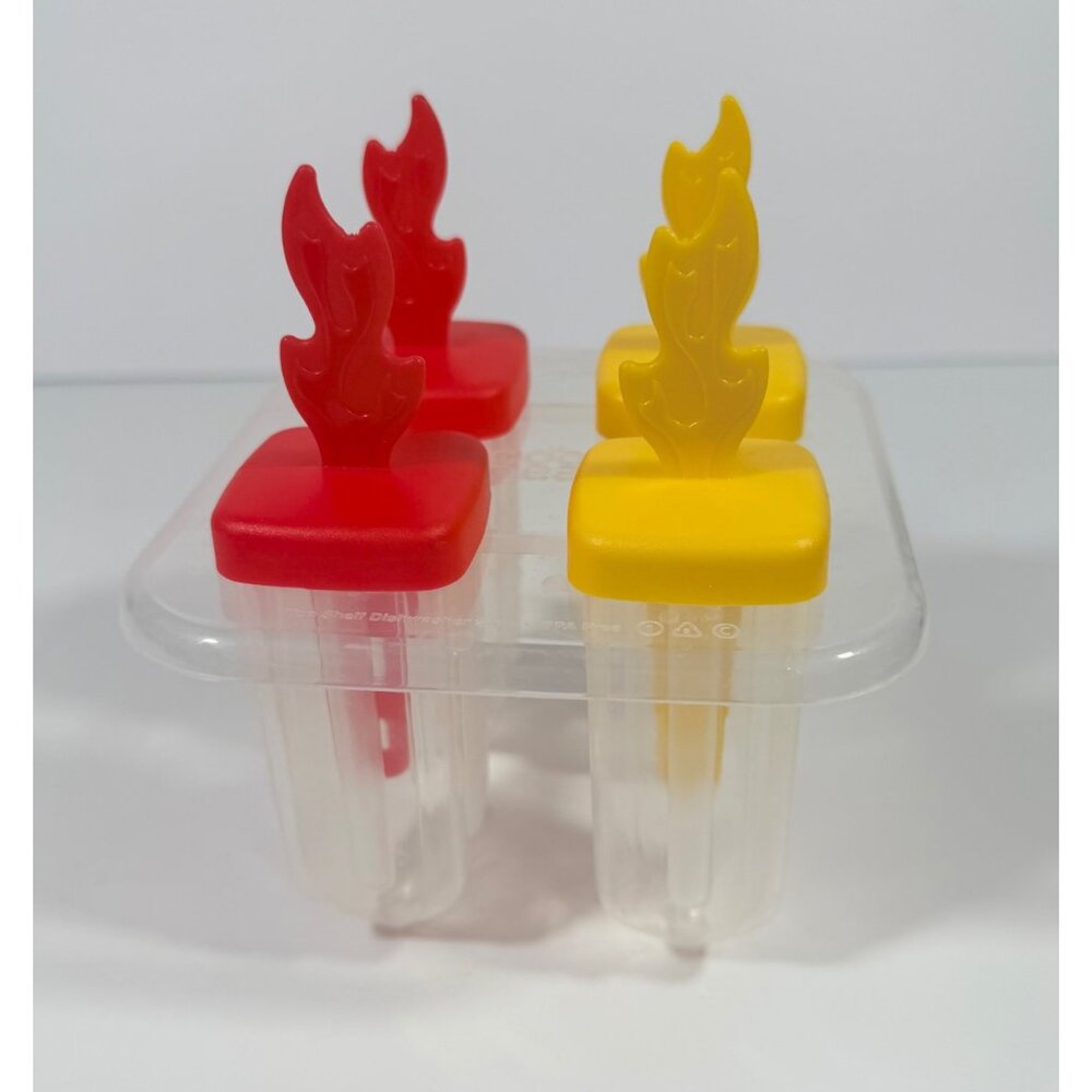 Cool Gear Rocket Flame Ice Pop Popsicle Mold Tray Set Of 4 Red & Yellow